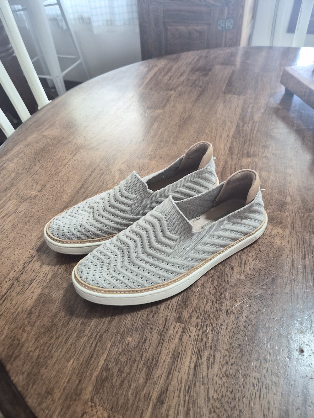 Toms Gray Knit Slip-On Flats with Tan Accents